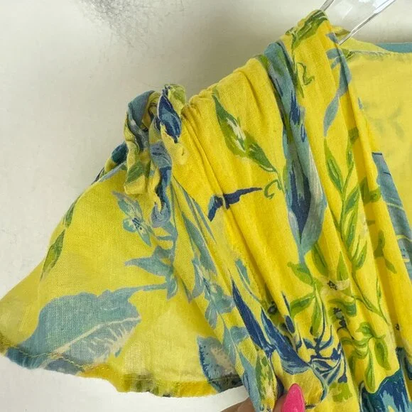 Banjanan Mercy Midi Dress Wrap Tropical Floral Bird Yellow Size Small S $370 EUC - Picture 8 of 16